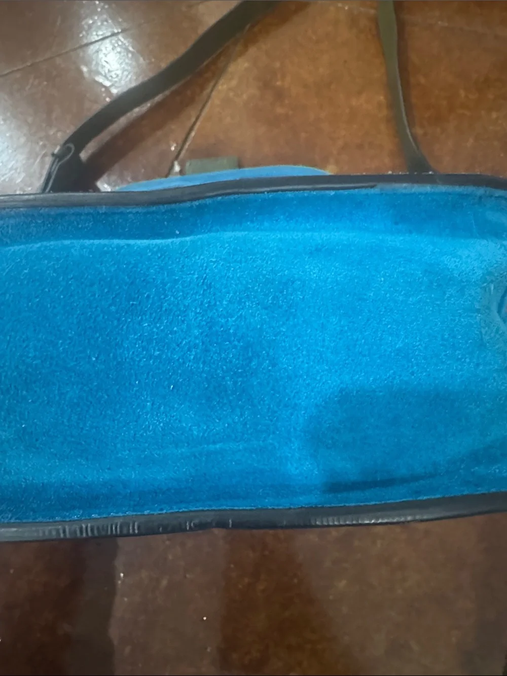 Blue and Gray Suede Crossbody Bag with Olive Strap